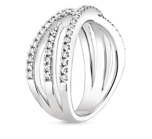 Anillo Aniva para Mujer, Oro Blanco, Rosa y Amarillo de 18K, Diamante Cultivado en Laboratorio EF VVS CVD, Diseño Étnico Multibanda Cruzada con Pavé - Product Image 1