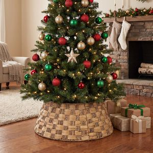 Water Hyacinth & Seagrass Christmas <b>Tree</b> <b>Stand</b> Cover Tapered Wicker <b>Tree</b> Ring Rustic Holiday and Christmas Home Decor - Product Image 4