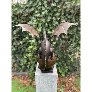 Statue de dragon artisanale pour décoration extérieure, finition bronze, style vintage, figurine de dragon en métal pour fournitures de jardin - Product Image 3