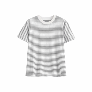 Camiseta personalizada gris con rayas blancas, informal, de cuello redondo, manga corta, para verano, suave, transpirable, estilo urbano, básica y moderna. - Product Image 1