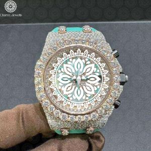 Montre de luxe Charm Jewells en acier inoxydable pour homme, cadran analogique, boîtier serti de diamants, mouvement mécanique, bracelet en acier inoxydable, 43 mm, 10 bars - Product Image 2