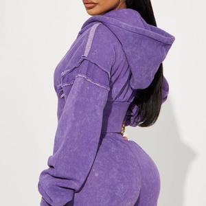 Conjunto de Sudadera con Capucha y Pantalones Cortos Vintage para Mujer, de la Mejor Calidad, Lavado, Liso, con Logotipo Personalizado, Colores y Tallas Disponibles, Ropa Casual Urbana - Product Image 4