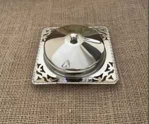 Premium Tall Silver Stainless Steel <b>Dome</b> Cloche with Round Tray and <b>Ring</b> Handle Elegant Individual Table Service Butter Plate - Product Image 4