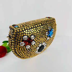 Modern Elegant Antique <b>Gold</b>-Plated Aluminium Mosaic <b>Clutch</b> Sling Bag Vintage Style Polished Customized Evening Crossbody Purse - Product Image 3