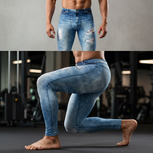 Wholesale Fashion Men Skinny Denim Leggings Stretch Ripped Jogging Slim Fit Tights Casual Gym Streetwear Workout Yoga Pants - Product Image 4