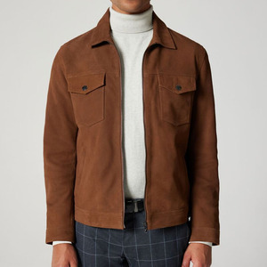 Classic Style Casual <b>Suede</b> <b>Leather</b> <b>Jacket</b> Stand Front Eco-Friendly Durable Comfortable Construction Suitable for Daily Use - Product Image 1