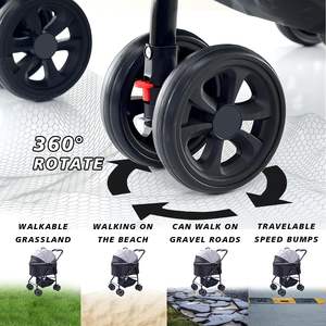 Cochecito para mascotas de cuatro ruedas con marco plegable de acero inoxidable, paneles transpirables y cesta grande debajo del asiento, 2 unidades - Product Image 2