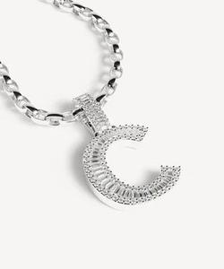 <b>Iced</b> <b>Out</b> Letter C Moissanite Pendant With Baguette Cut Channel Setting 925 Silver <b>Chain</b> Unisex Everyday Wear Pendant - Product Image 2