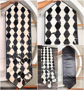 Western Handmade Genuine Hair-on Leather Table Runner Black & White Checkered Patchwork Elegant Style Home Decor Dining Table - Product Image 3