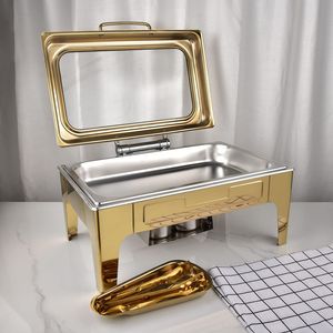 Plat de service élégant en acier inoxydable doré avec couvercle pour buffet traiteur, chauffe-plats pour hôtels, restaurants et décoration intérieure - Product Image 6