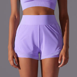 Customized High <b>Waist</b> Sport Shorts With Pockets Quick Dry Knitted Spandex Polyester Women's Activewear Shorts - Product Image 4