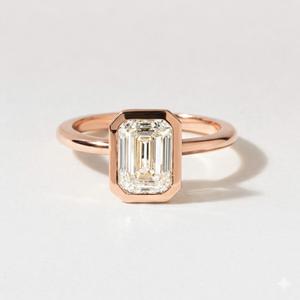 Anillo de compromiso solitario de oro macizo de 14K con diamante cultivado en laboratorio de corte esmeralda de 0.75 quilates y engaste minimalista para mujer, uso diario - Product Image 2