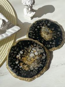 Rustic Round <b>Epoxy</b> <b>Resin</b> Tea Cup Coasters With Gold Leaf Design Glam Style Non Slip Mats Set Of Six Colorful <b>Table</b> <b>Resin</b> Coaster - Product Image 6