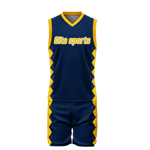 Blue Gold Adults Polyester Volleyball Uniform Sleeveless Jersey Shorts Set Sublimated Breathable <b>Athletic</b> Team Match Performance - Product Image 2