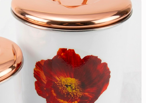 Recipiente de Almacenamiento Esmaltado Blanco Popular con Diseño Floral y Tapa Plateada en Cobre, Ideal para Almacenamiento de Alimentos y Decoración del Hogar - Product Image 2