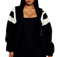 Chaqueta Oversize Personalizable para Mujer, Diseño en Bloques de Color Blanco y Negro, Ligera, Estilo Urbano, Cortavientos, Chaqueta Bomber OEM, Chaquetas de Moda para Hombre