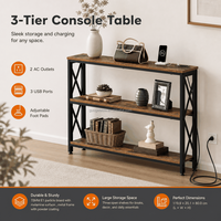 Multiprise de rangement à trois niveaux avec 2 prises CA et 3 ports USB, cadre en X, OEM ODM, pour table d'entrée, table de canapé, console étroite