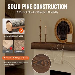 Mensola per Caminetto in Legno Naturale 60'' X 8'', Capacità di Carico 50 Libbre, Mensola Galleggiante da Parete Stile Rustico - Product Image 4