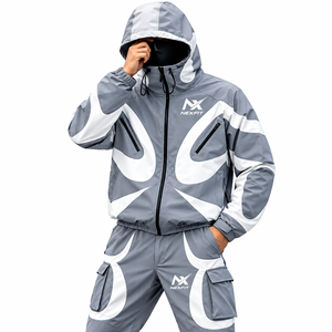 Men’s Hooded Color Block Windbreaker Tracksuit <b>Set</b> Full Zip Jacket Cargo Jogger <b>Pants</b> Outdoor Sportswear <b>2</b> <b>Piece</b> <b>Set</b> - Product Image 4