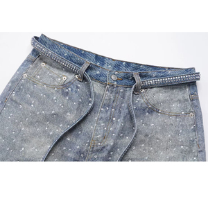 Women’s Y2K Customized Rhinestone Design Jeans <b>Wide</b> <b>Leg</b> Baggy Denim Pants High Waist Loose Fit <b>Sparkly</b> Streetwear 100% Cotton - Product Image 3