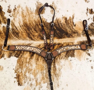 Hotselling Cheetah en cuir véritable usiné Fire Horse Tack Set Comprend Headstall Breast Plate Saddles Seasonal Western Horse - Product Image 1