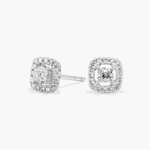 Pendientes de Diamantes Cultivados en Laboratorio con Halo de Corte Cojín en Oro Blanco de 14K - Product Image 1