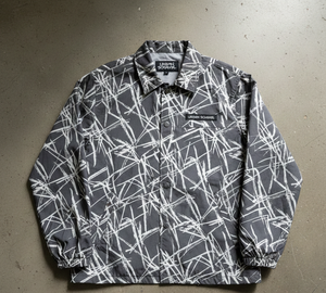 Camisa Chaqueta Urbana para Hombre, Diseño Geométrico en Blanco y Negro, Cuello Camisero, Resistente al Viento, Corte Regular, Primavera - Product Image 5