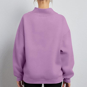 Customizable Oversized Solid Women <b>Drop</b> Shoulder Mock neck Sweatshirt Polyester / Cotton Material Breathable Customized Logo - Product Image 5