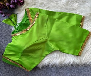 Green Silk Choli With Gold Sequin Trim Traditional Indian <b>Wedding</b> Blouse Women's Crop <b>Top</b> Regular Fit Ethnic Wear LDB 85405 - Product Image 2