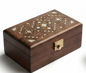 Modern Wooden Storage Box <b>Rectangle</b> Organizer Case Compass Inlay Sundries <b>Bin</b> Home Office Gift Handcrafted High Finish 3-6L - Product Image 3
