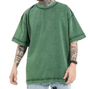 Nouveaux T-shirts pour hommes en coton 100% 180 grammes, à manches courtes, tricotés, respirants, teints unis, délavés à l'acide, style streetwear - Product Image 1