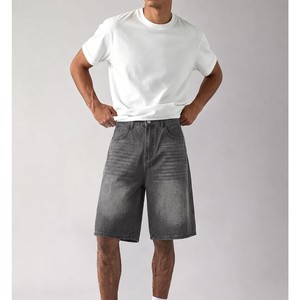 Pantalones Cortos de Mezclilla Gris Oscuro para Hombre, de Primera Calidad, Corte Recto, Cintura Media, Estilo Casual de Verano, Tela de Algodón Lavada, OEM ODM - Product Image 3