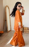 Conjunto de Salwar Dupatta Bordado TENNECY para Niñas, Estilo Tradicional Indio Pakistaní, Largo Regular, Corte Regular, Seda Chinon