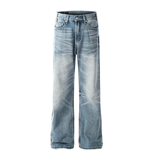 Vaqueros de hombre de algodón de invierno, corte recto, pierna ancha, estilo bootcut, con lavado Monkey y efecto desgastado, estilo streetwear. - Product Image 2