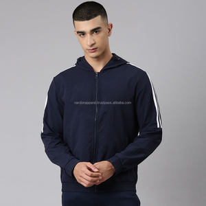 Vente en gros de vêtements Nardon, veste coupe-vent simple à logo personnalisé, veste coupe-vent à capuche zippée pour hommes - Product Image 1