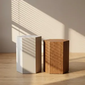 Modern Hexagonal Solid Wood Coffee <b>Tables</b> Minimalist White and Natural Wood Side End <b>Tables</b> for <b>Living</b> <b>Room</b> - Product Image 5