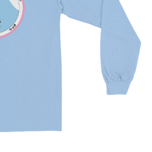 T-shirt unisexe à manches longues bleu clair avec broderie graphique, col rond, décontracté, en mélange de coton, pour un usage quotidien et une mode décontractée - Product Image 4