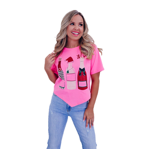 Camiseta de Manga Corta con Cuello Redondo y Estampado Rosa, con Logotipo Personalizado, Corte Regular, Informal, de Punto Jersey, Poliéster, para Mujer - Product Image 3