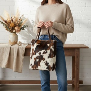 Leather Hair On Tote Bag Cowhide Handbag Women Shoulder <b>Purse</b> Stylish Casual <b>Large</b> Capacity Tote Bag LHTB-0065 - Product Image 1