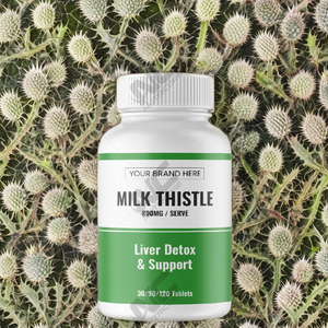 แคปซูลมิลค์ทิสเซิลบำรุงตับ (อาหารเสริมเพื่อสุขภาพ) สำหรับทำความสะอาดและล้างพิษตับ โดยการผลิตแบบ Private Label - Product Image 1