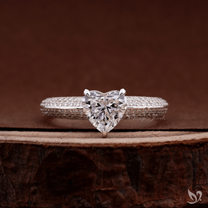1 CT heart cut lab grown <b>diamond</b> engagement <b>ring</b> with micro pave band in 10K white gold IGI certified bridal <b>ring</b> - Product Image 1