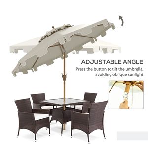 Ombrellone da Patio Bianco Crema da 8,8 Pollici con Pulsante di Inclinazione e Manovella, Elegante Base per Esterni - Product Image 4