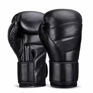 <b>Black</b> Boxing Gloves Leather with <b>Velcro</b> Adjustable Wrist Strap for Adults Training Martial Arts - Product Image 2