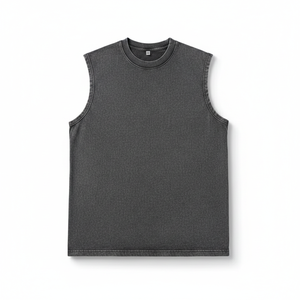 เสื้อกล้ามกีฬากลางแจ้งสำหรับผู้ชาย แบบไม่มีแขน ทรงวินเทจ ล้างสีแบบแอซิดวอช ผ้าฝ้ายถัก 100% ระบายอากาศได้ดี - Product Image 2