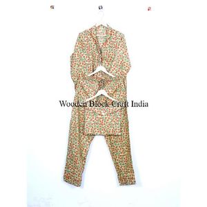 Ensemble de pyjama en coton fait main pour femmes, imprimé floral d'été, respirant, doux, séchage rapide, confortable, longueur intégrale, vêtements de nuit - Product Image 5