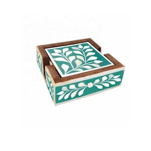 High Quality Floral Pattern Bone Inlay <b>Coaster</b> Set of 4 with Holder Handmade <b>Coasters</b> for Drinks <b>Coasters</b> for Coffee Table - Product Image 6