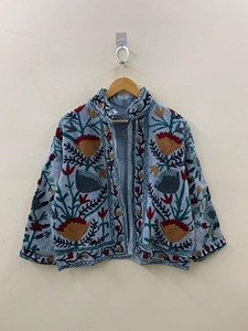 Veste en coton brodée à fleurs bohèmes, manches longues, col rond, vêtements d'extérieur décontractés, printemps, femmes adultes, grande taille - Product Image 2