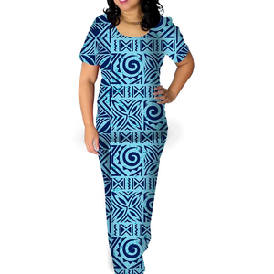 Vestidos Maxi para Mujer, Estampado Tribal Polinesio Samoano con Flores Rojas, Puletasi Samoano Personalizado de Dos Piezas, Vestidos Elegantes - Product Image 2