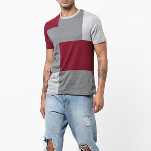 Men's Color Blocked Short Sleeve T-<b>Shirt</b> O-Neck Casual <b>Patchwork</b> Design Regular Fit Knitted Fabric T-<b>Shirt</b> - Product Image 4
