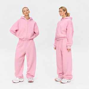 Survêtements amples et élégants IOTA SPORTS rose clair avec fermeture éclair, 100 % coton molletonné, coupe ample, ensemble de jogging 2 pièces avec fermeture éclair - Product Image 1